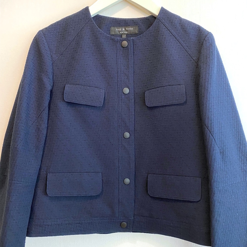 Rag and Bone Textured Dark Blue Aviator Jacket